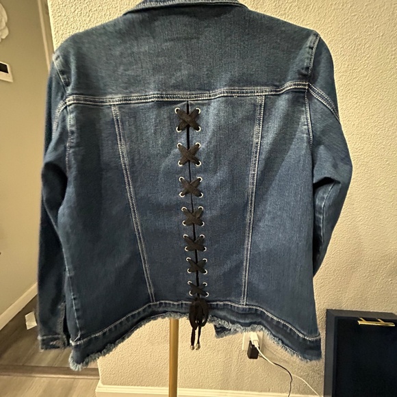Rock & Roll Cow Girl, Lace Up Back Denim Jacket, sz L - NWOT - Picture 1 of 14